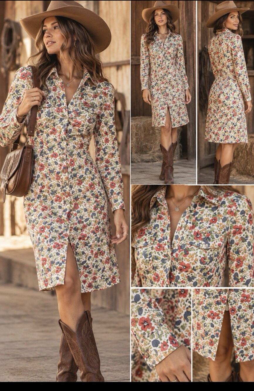 Theory 90’s Women’s Sz 4 Floral Dress Cottagecore Pearl Snap Button Front Farm